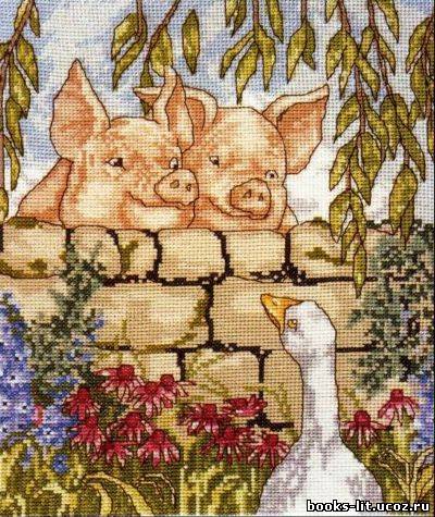 Схема для вышивки крестом Свинки в саду