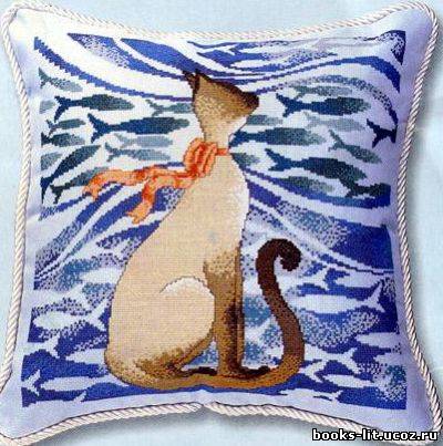 Схема для вышивки крестом подушка Кошка