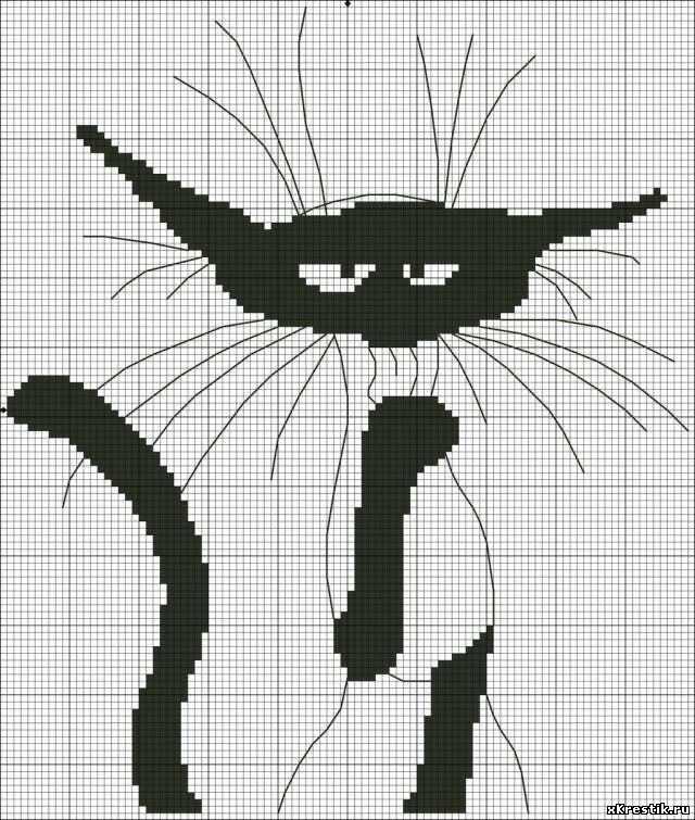 Схема для вышивки крестом: Кошка черно-белая