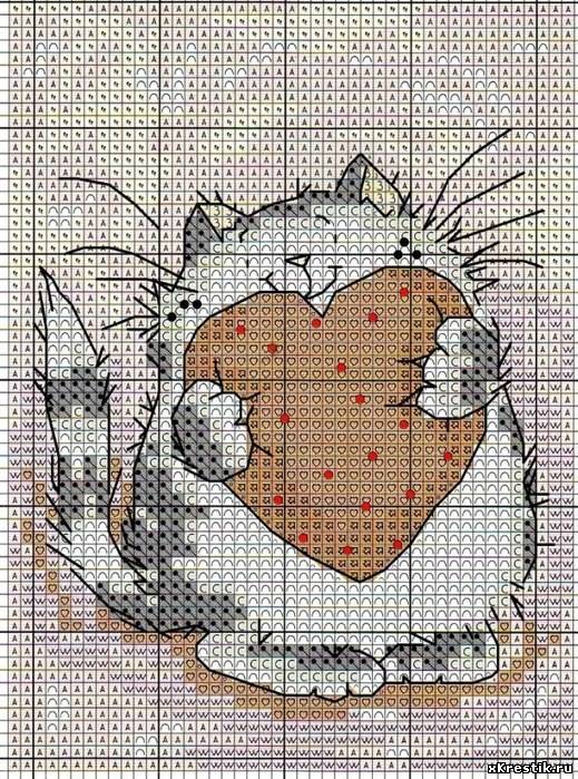 Схема для вышивки крестом: Кот с сердечком