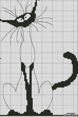 Схема для вышивки крестом: Кошка черно-белая